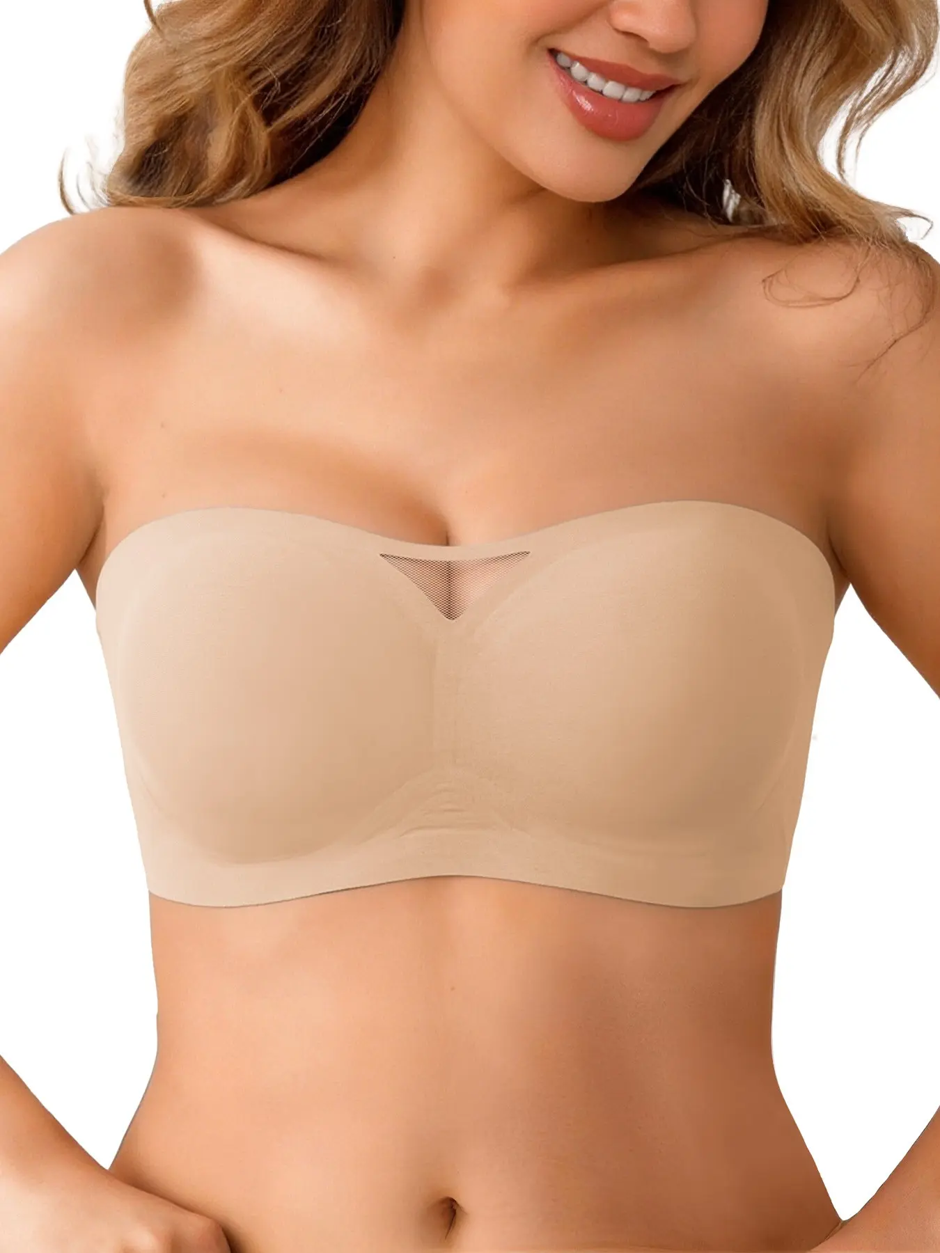 Strapless Jelly Bra, Breathable Seamless Wireless Bandeau, 360° Full Coverage Non-Slip, Mesh Design for Small Busts, Sweat Resistant Anti-Stuffiness, Comfort Fit for Summer, Ideal for Layering Under Tank Tops & Dresses