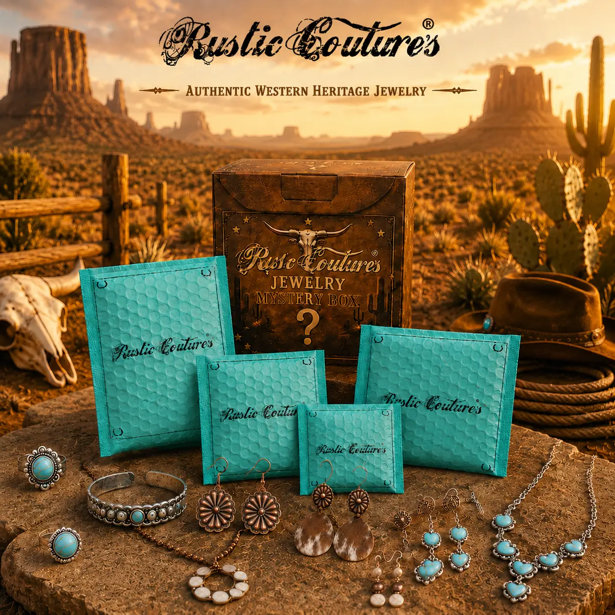 Rustic Couture's Jewelry Mystery Box for Women Random Assorted Jewelry Blind Box Western Cowgirl Boho Styles Earrings Necklaces Bracelets & Rings 2/3PCS Surprise Collection, Everyday Wear, Random Pack