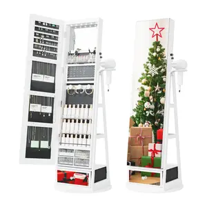 [dealsforyoudays] Modern 64.2" 4-in-1 Swivel Jewelry Mirror Cabinet with LED & Drawer Lockable Armoire Full-Length Frameless Mirror Storage Shelves Christmas Gifts for Her