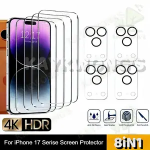 KAYKWONG'S 8 in 1 Set, Include 4-Pack HD Tempered Glass Screen Protector & 4 Camera Lens Film for iPhone 16/17 Series, Anti-Scratch, Fingerprint Resistant, Bubble-Free Installation, Accessories