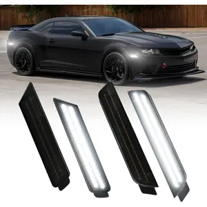 LED Side Marker Lights White Compatible With 5th Gen Chevrolet Camaro 2010-2015, Front & Rear Fender Side Markers, Smoked Lens Driver & Passenger Side Bumper Lights, 4PCS