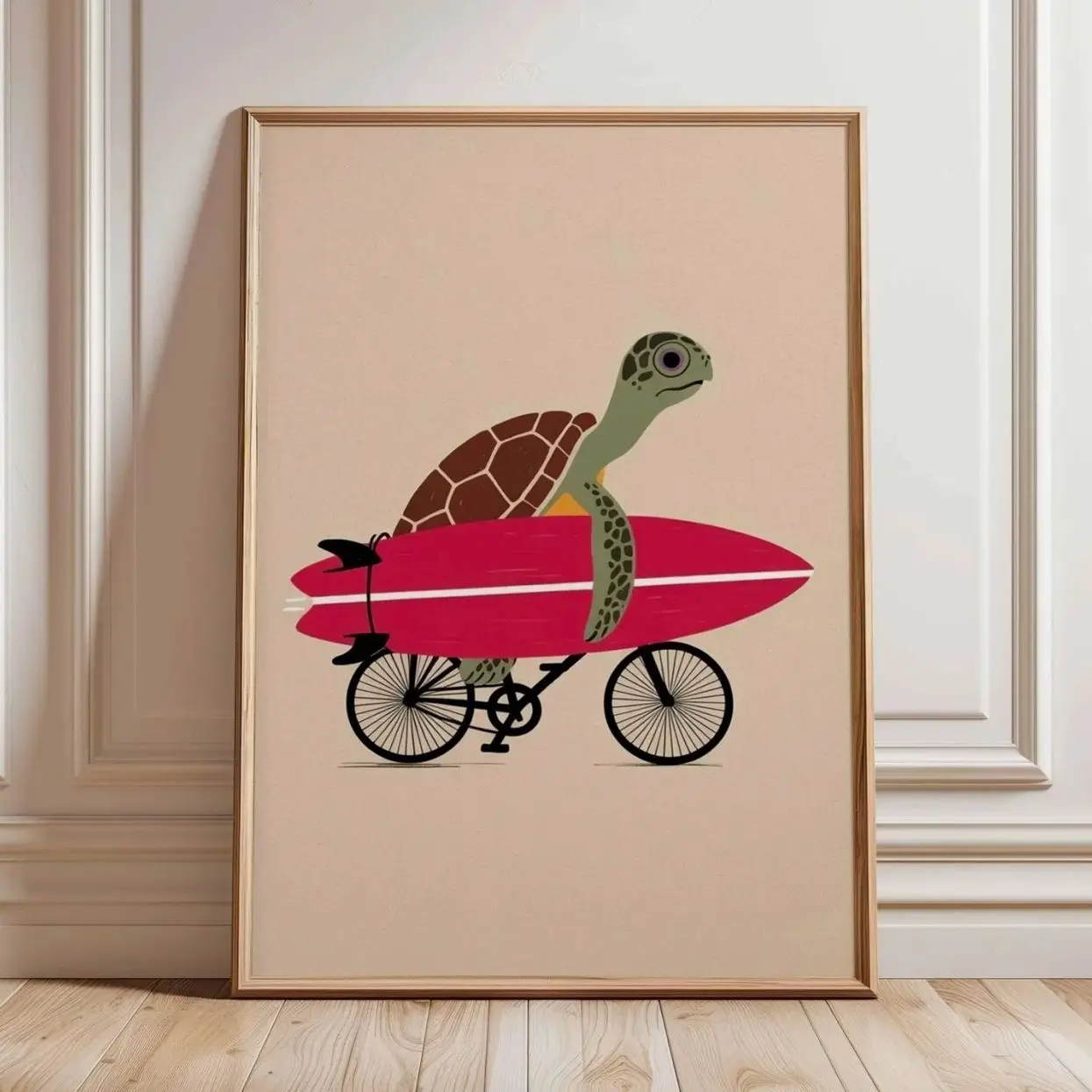 Surfing Turtle Poster Funny Ocean Animal Beach Wall Art Coastal Decor U