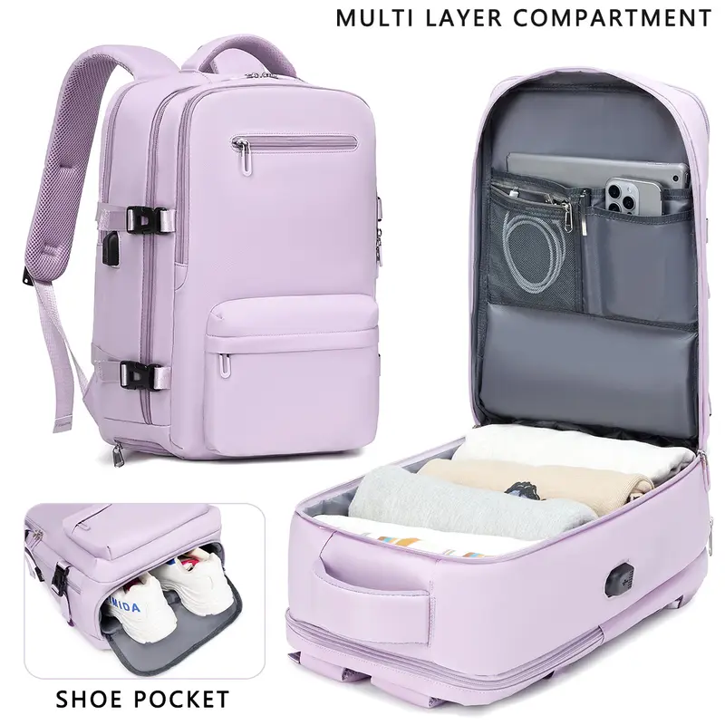 Ryanair-compatible carry-on backpack, lightweight nylon travel bag for students, featuring a 14-inch laptop compartment, multiple pockets for clothing and accessories, and convenient underseat storage, making it an ideal choice for short trips.