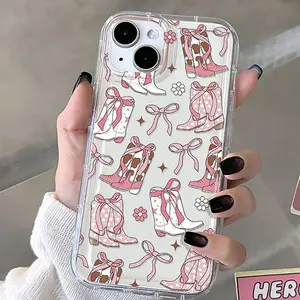 Cute Bow & Boots Pattern Phone Case, Decorative Protective Phone Protector Cover, Phone Accessories Compatible with iPhone 6 7 8 X 11 12 13 14 15 Pro Max, Casing