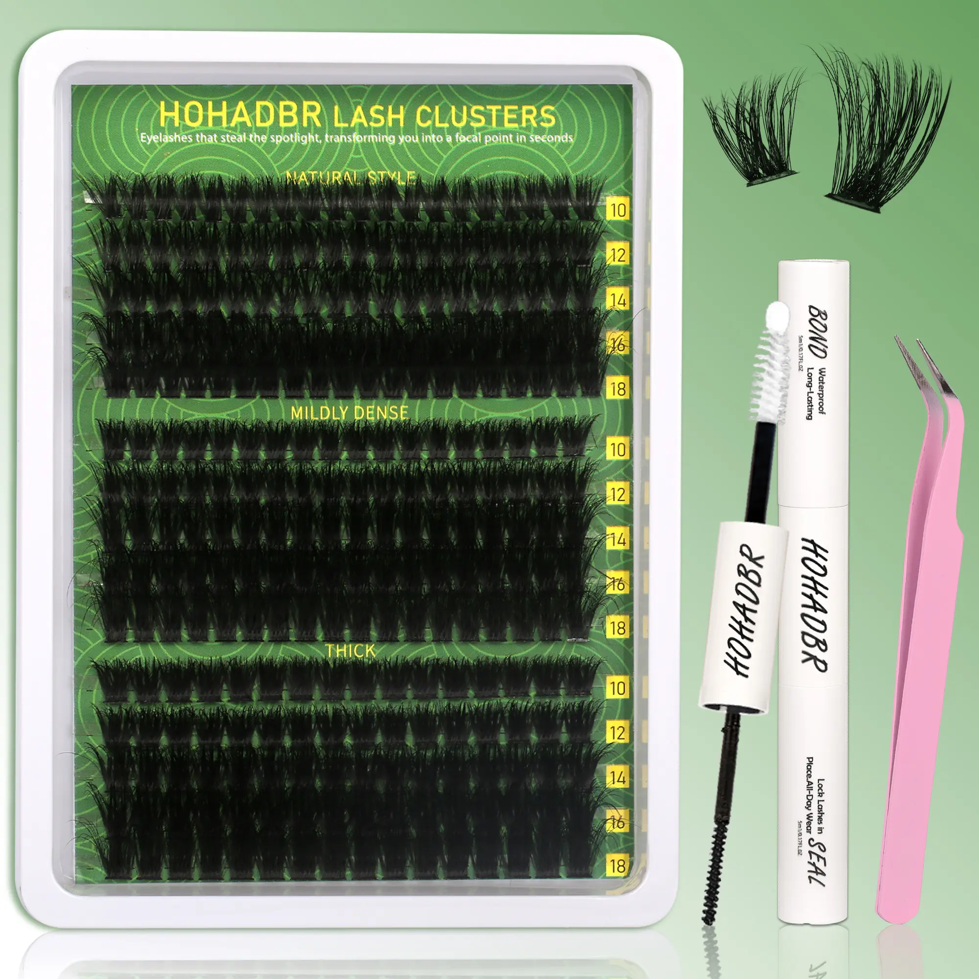 HOHADBR Lash Clusters Lashes Cluster Wispy Individual Lashes Clusters Individual Lashes Thick Volume Eyelash Eyelash Extension Eyelashes Extension 60D+80D+100D D Curl 10-18mm Lash Bond and Seal, Lash Tweezers for Self Use