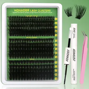 HOHADBR Lash Clusters Lashes Cluster Wispy Individual Lashes Clusters Individual Lashes Thick Volume Eyelash Eyelash Extension Eyelashes Extension 60D+80D+100D D Curl 10-18mm Lash Bond and Seal, Lash Tweezers for Self Use