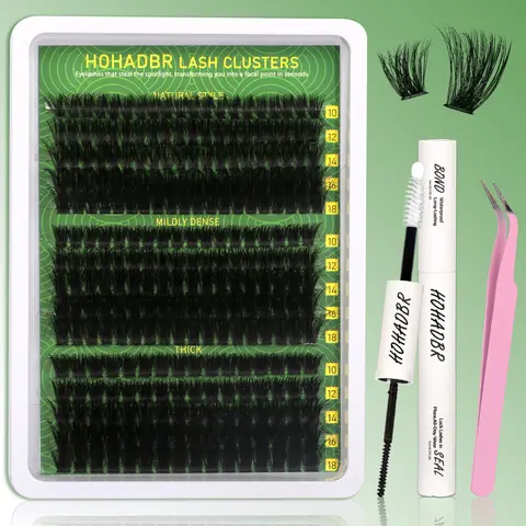 HOHADBR Lash Clusters Lashes Cluster Wispy Individual Lashes Clusters Individual Lashes Thick Volume Eyelash Eyelash Extension Eyelashes Extension 60D+80D+100D D Curl 10-18mm Lash Bond and Seal, Lash Tweezers for Self Use