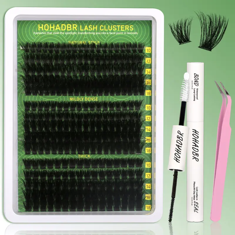 HOHADBR Lash Clusters Lashes Cluster Wispy Individual Lashes Clusters Individual Lashes Thick Volume Eyelash Eyelash Extension Eyelashes Extension 60D+80D+100D D Curl 10-18mm Lash Bond and Seal, Lash Tweezers for Self Use