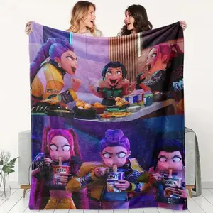 K-pop Demon Hunters Flannel Blanket, Soft Bed Sofa Travel Camping Queen Blanket, Perfect Gift For Friends Family Halloween BirthdayGift For Men & Women, Gift For Kids, Christmas Gift, Halloween Gift Kpop Devil Hunter merchandise