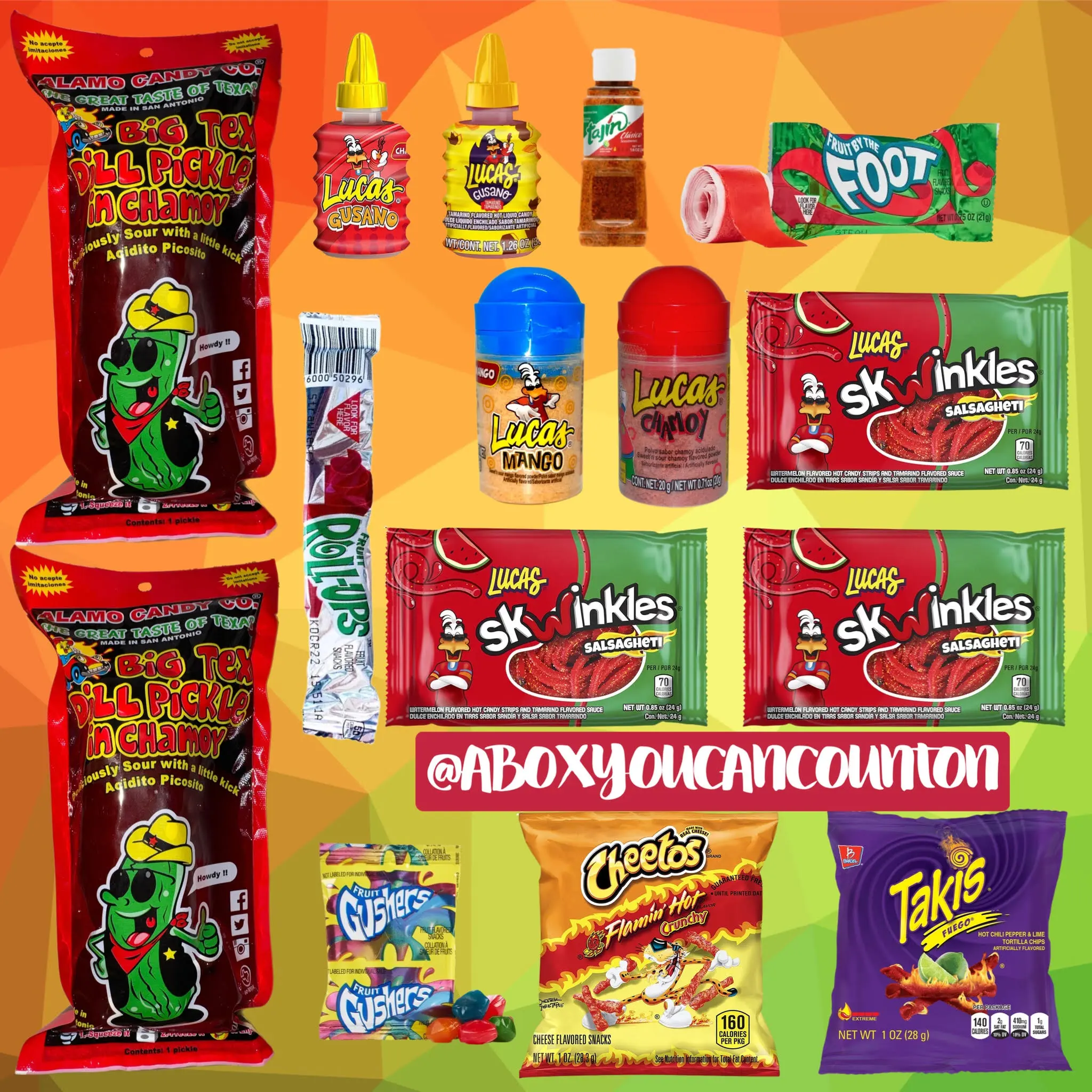 A Box You Can Count On Double Big Tex Chamoy Pickle Kit, 15 Piece Kit with Sweet and Sour Snacks