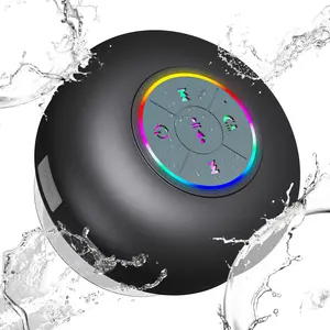 Large Suction Cup Waterproof Bluetooth Speaker with LED Light - Black, Portable, IPX4 Rated, Stereo Sound, Mini Shower Speaker, Detachable Suction Cup, Multi-Function Buttons, Stable Bluetooth 5.0 Connection - Audio