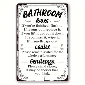 Vintage Rectangular Metal Plaque, 1 Count Retro Letter Pattern Decorative Plaque, Wall Hanging Decor for Home Bathroom