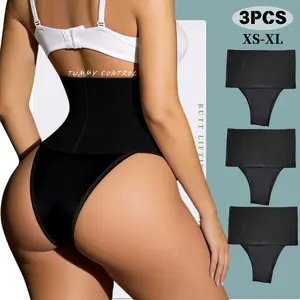Cozy Easter Day 3-Pack High Waist Seamless Thongs Ultra-Soft Stretch Fabric Tummy Control Invisible Fit Black Shapewear Comfort XS-XL Panties for Women - Faja, Womenswear