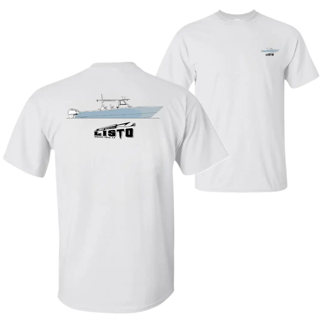 Listo Boat T-Shirt, Offshore Sportfishing Boat Graphic Tee, Soft Cotton Blend Marine Apparel, Deep Sea Angler Shirt for Men & Women, Boat Lover Gift