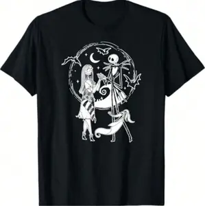 High Quality Cotton Nightmare Before Christmas T Shirt Featuring Jack Sally and Zero Design
