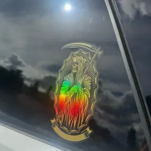 Santa Muerte Sticker Holographic Chrome Many Sizes Multipurpose Car Decal Gloss Vinyl Waterproof Decals for Unique Style