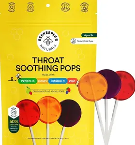 Kids Throat Soothing Lollipops by Beekeeper's Naturals - Doctor Formulated Immune Support, Vitamin D & Honey, Under 2g Sugar, Clean Ingredients,15 ct