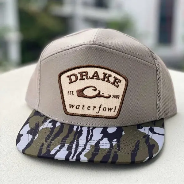 Unisex Camo Trucker Hat with Drake Waterfowl Leather-Look Patch - Adjustable Snapback Mesh Cap for Outdoor & Casual Wear