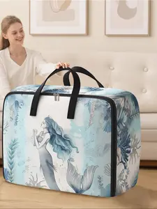 Mermaid Pattern Storage Box, Space-Saving Large Handheld Organizer, Home Organizers, Ideal for Moving, Travel, Camping, Dormitory, Bedroom