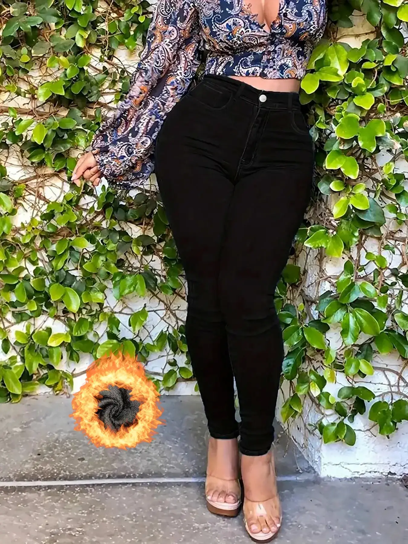 【Plus Size】 Solid Color Thermal Lined Skinny Jeans, Casual Comfy Denim Pants for Daily Wear, Women's Bottoms for Fall & Winter