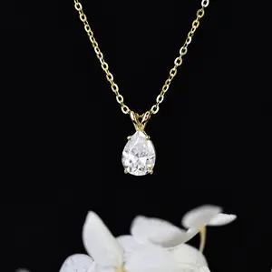Janefashions 1.25ct GRA Certified VVS1 Pear Cut Moissanite Pendant Necklace Sterling Silver N15448