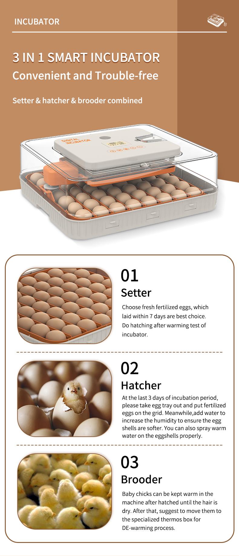 56 Egg Incubator for Hatching Eggs, Egg Incubators with Automatic Egg Turning, Temperature and Humidity Control, Egg Candler, Automatic Water Bottle Refill, Incubator for Chicken, Ducks, Goose