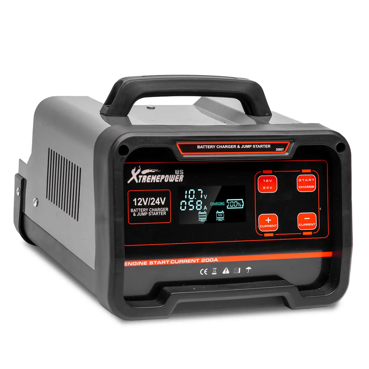 XtremepowerUS 75A Smart Automotive Vehicle Battery Charger Booster - 12V/24V AGM Trickle Charger, 20-1000Ah Capacity, 200A Starting Current for Multiple Battery Types