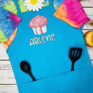 Kids Personalized Cupcake Apron with "ARLENE" Text, Cookie Graphic, and Floral Design, Featuring Fun Colors and Fun Accessories - Magical