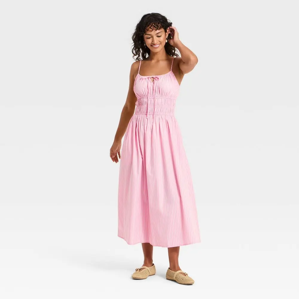 knee length dresses for ladies Smocked Floral Midi Dress