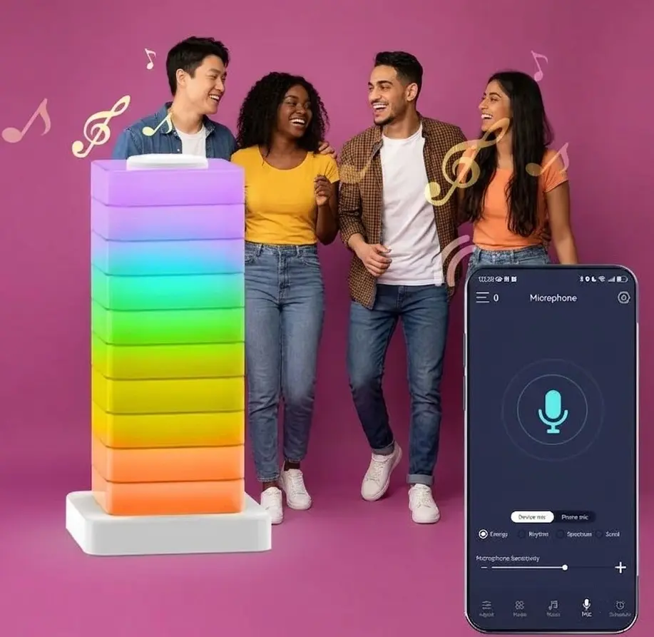 Stackable RGB Ambient Night Light - 5W ABS Plastic Modular Mood Lamp, Customizable Color-Changing LED, Creative Decor for Gamers-Kids Indoor Use (Bedroom, Gaming Room)