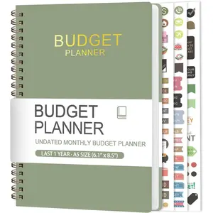 Budget Planner - Monthly Budget Book with Expense Tracker Notebook, A5(6.1" x 8.5") Financial Planner & Account Book to Take Control of Your Money, Bill Organizer With Pockets and Stickers - Green