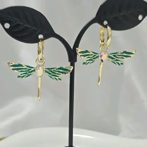 Dragonfly Earrings with Clear Blue and Y Green Accents for Women