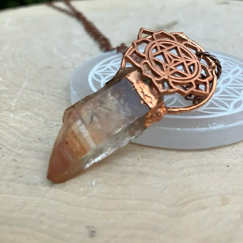 Brazilian Strawberry Quartz Point Copper Pendant