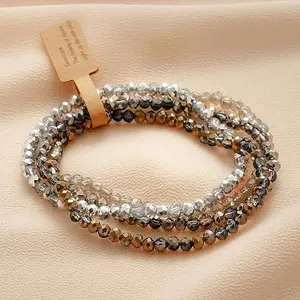 Boho Crystal Bracelet Set of 4pcs/set,4mm Beads Stackable Layering Stretch Bracelets for Women, Friendship Gifts Boho Style