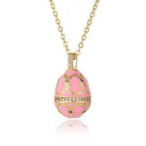 Easter Egg Pendant Necklace Holiday Gifts for Women Girls Popular Enamel Cubic Zirconia Jewelry Colorful Faberge Egg Pendant Vintage Personalized Necklace