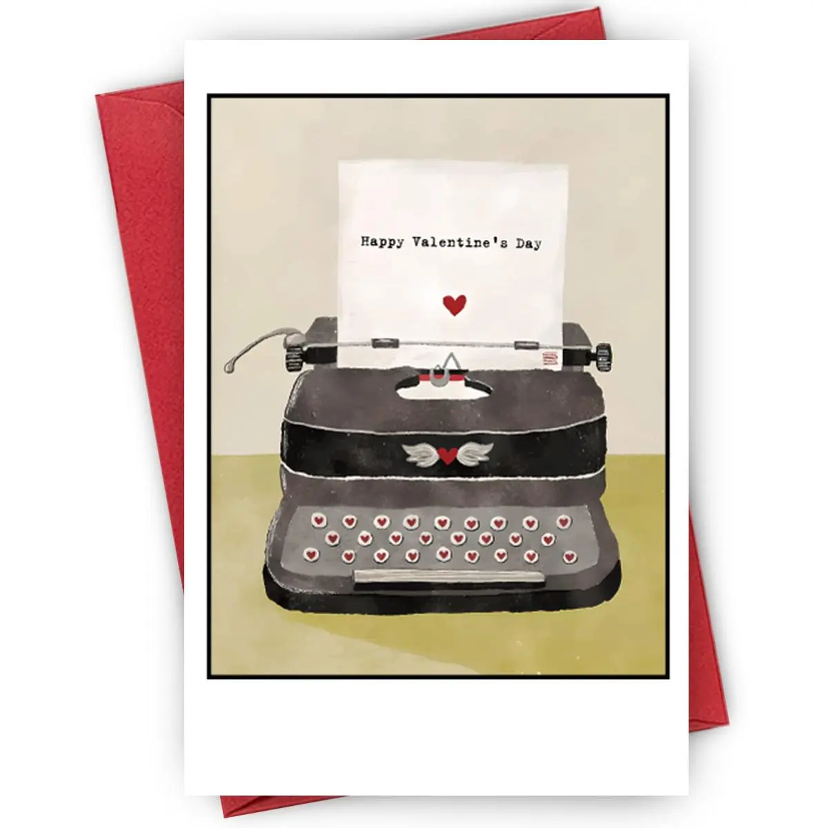 Vintage Typewriter Pattern Greeting Card, 1/3/50pcs Happy Valentine's Day Romantic Greeting Card with Envelope, Gift Card for Boyfriend, Girlfriend