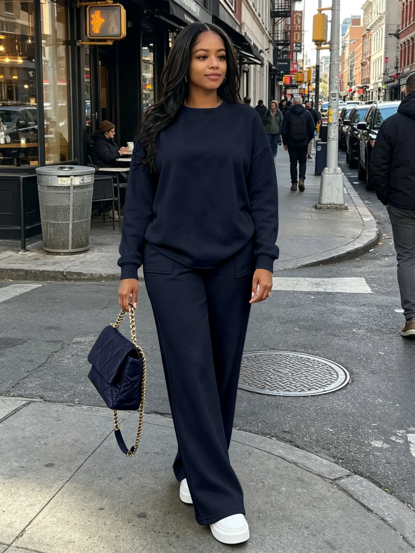 USBOUTIQUE CHIC Women's 2026 Fall Oversized Two Piece Set Long Sleeve Top & Drawstring Pants Lounge Outfit Relaxed Fit Stretchy Fabric Coordinated Style