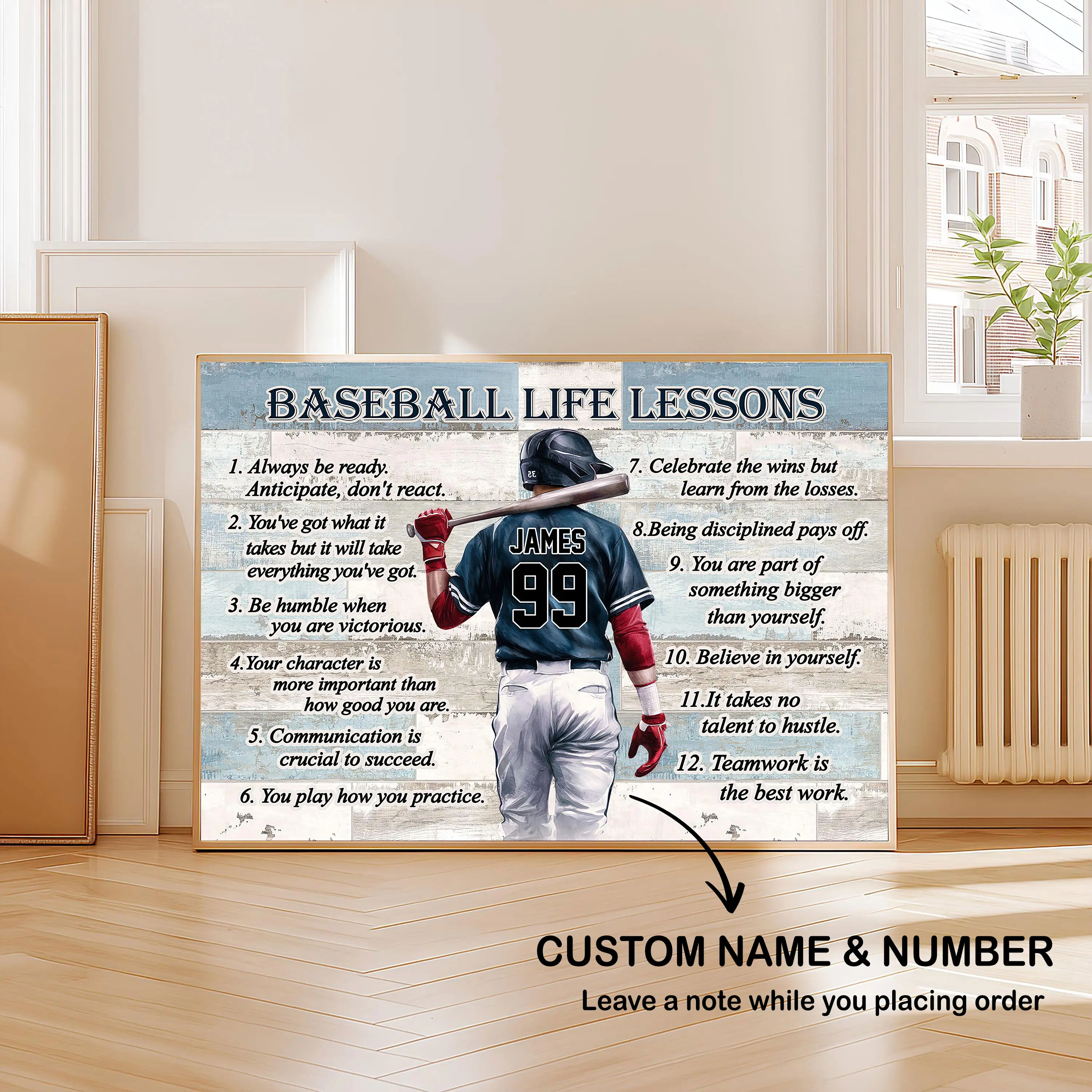 Personalized Baseball Life Lessons Poster, Custom Name & Number Motivational Sports Print, Sport Wall Art Decor, Unframed Posters