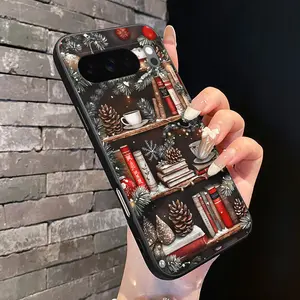 Rounded Edge Phone Case for Google Pixel 10 9 XL 8 7 Pro A  Winter Book Nook Pattern Shockproof Liquid Silicone TPU Bumper Drop Protection Cover Smartphone Casing