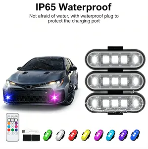 【6PCS Wireless LED Lights for Car with Remote Control - Underglow Kit】LED Strobe Lights 8Colors USB Charing lP65 Waterproot Anti-Collision Warning Light for Car Interior, Truck, Motorcycle, e bike