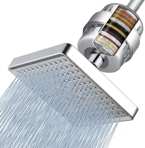 Filtered Shower Head 20-Stage Deluxe Rainfall Filter Removes Chlorine & Hard Water 6-Inch Square High-Pressure Brushed Nickel Spa-Style Shower