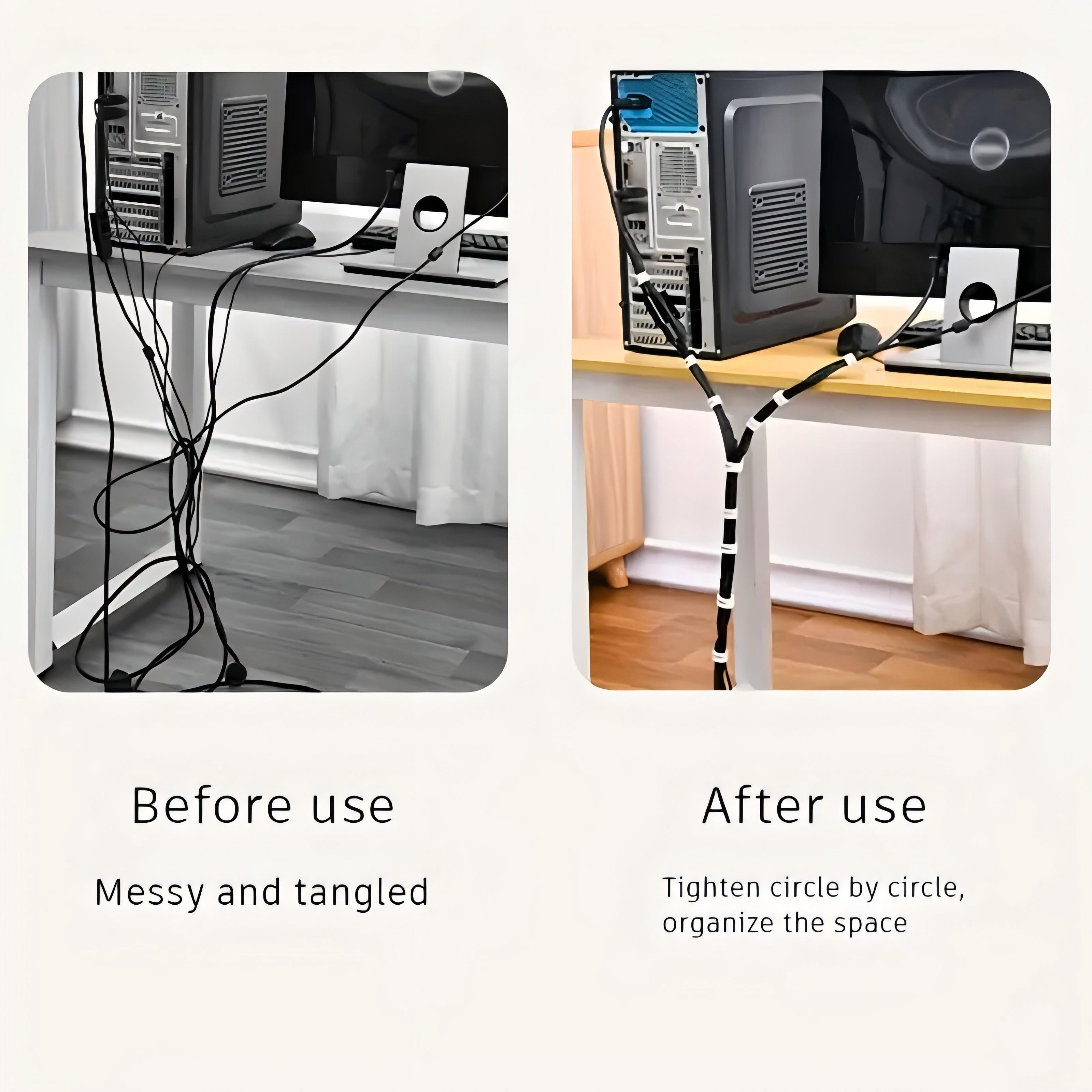 2 Pack Reusable Hook and Loop Cable Ties, Cut-to-Length Self-Gripping Cable Management Straps for Home Office