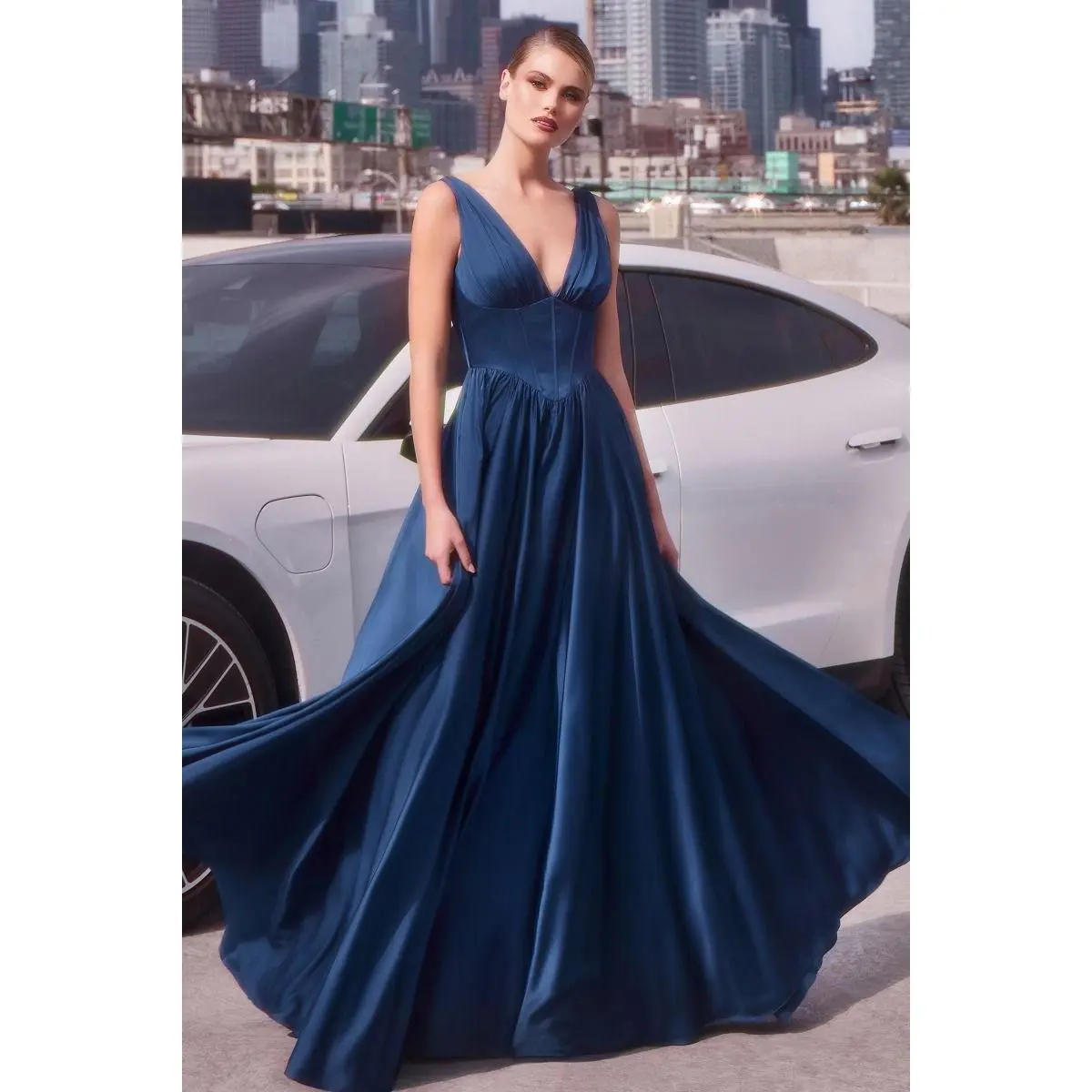 Cinderella Divine -7447 Soft satin V-neckline Gown