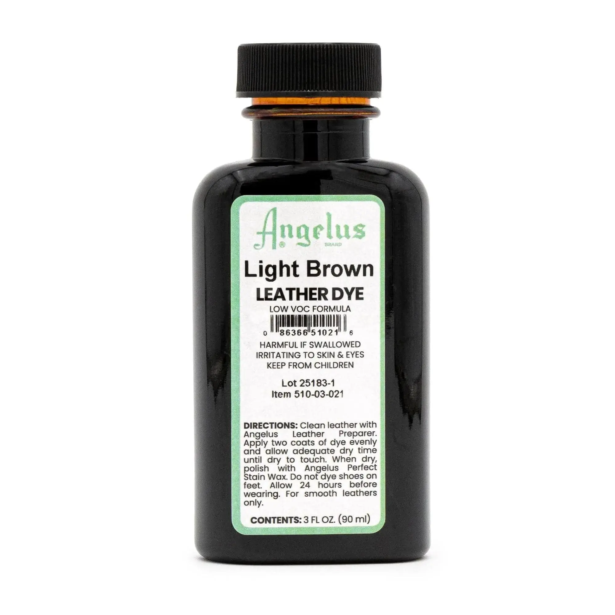 Angelus Light Brown Low VOC Leather Dye for Footwear Shoe Restoration 3 FL OZ 90 mL