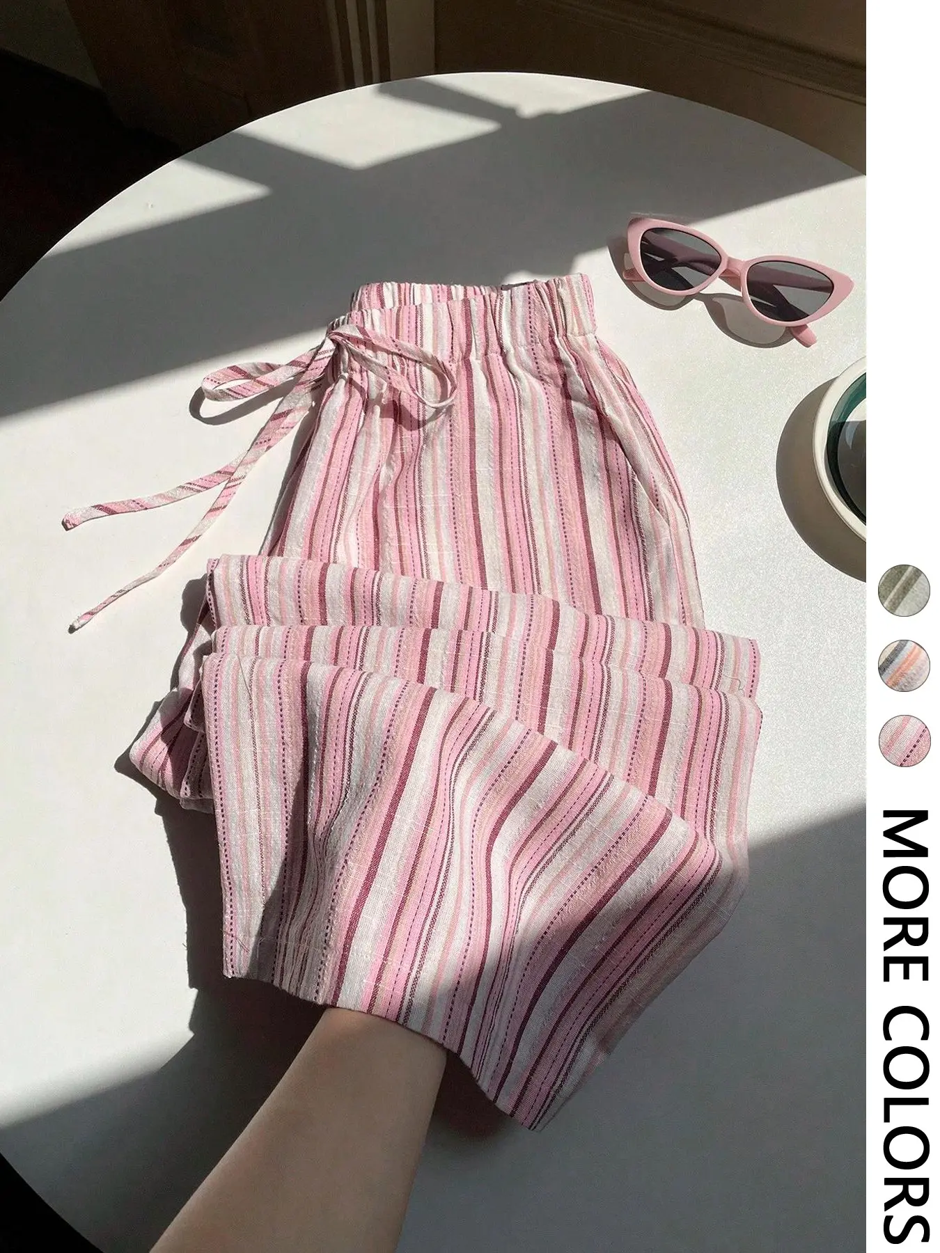 Lightweight Breathable Striped Wide-Leg Pants, Casual Fashion Trousers High-Waisted Women's Pants for Summer Womenswear
