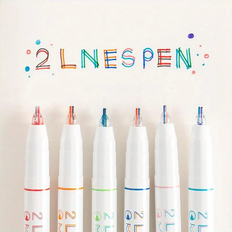 3D Effect Colored Gel Pen (6 Counts/set), Double Line Outline Pen, Writing Pen for Students, Office Stationery & Supplies