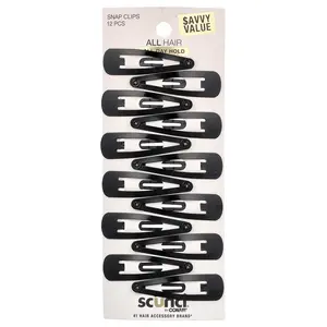 Scunci Snap Hair Clips, Black, 12 Pieces