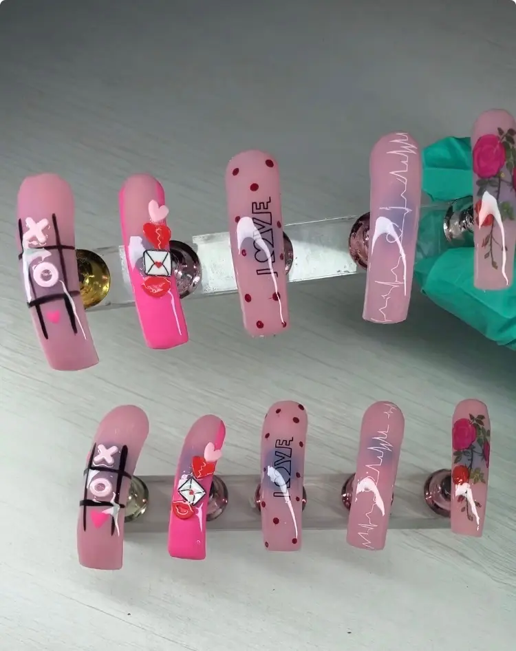 Pink Valentines Day Acrylic Press Ons Pink Valentines Day Acrylic Press Ons