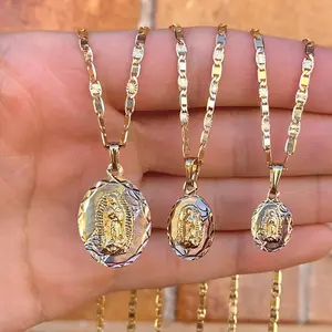 14K Gold Filled Virgen de Guadalupe Chain Tri Color Charm Pendant for Womens Mens - Virgencita Necklace