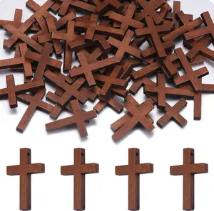 50 count Wooden Cross Charm Cruz De Madera Pendant Bulk for DIY Craft Easter Party Favors Christian Baptism Rosary  Making